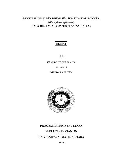 Pertumbuhan Dan Biomassa Semai Bakau Minyak Rhizophora Apiculata Pada
