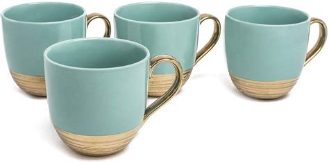 Yedi YCC715 24 Oz Embossed Collection Porcelain Mugs Ceramic Aqua