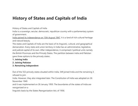 SOLUTION: History of states and capitals of india - Studypool