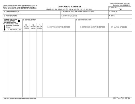 Air Cargo Manifest Form ≡ Fill Out Printable Pdf Forms Online