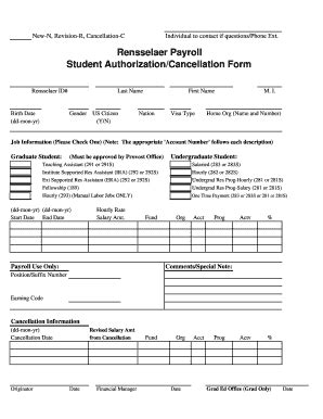 Fillable Online Rpi Student Authorization Cancellation Form Pdf