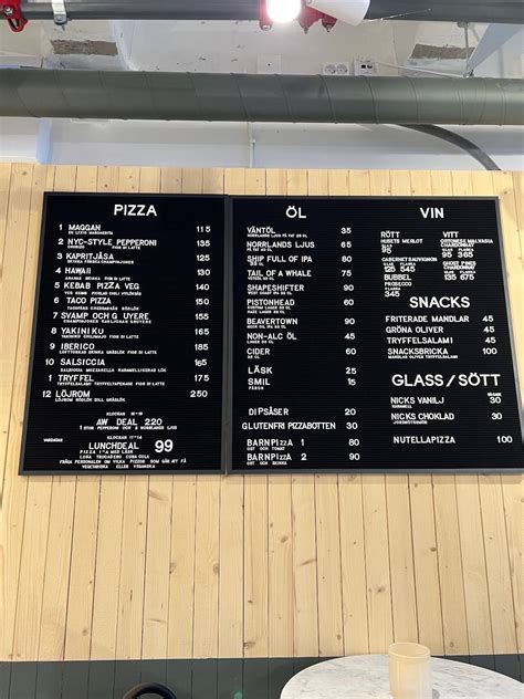 Carta Del Restaurante Brillo Pizza Liljeholmstorget Estocolmo