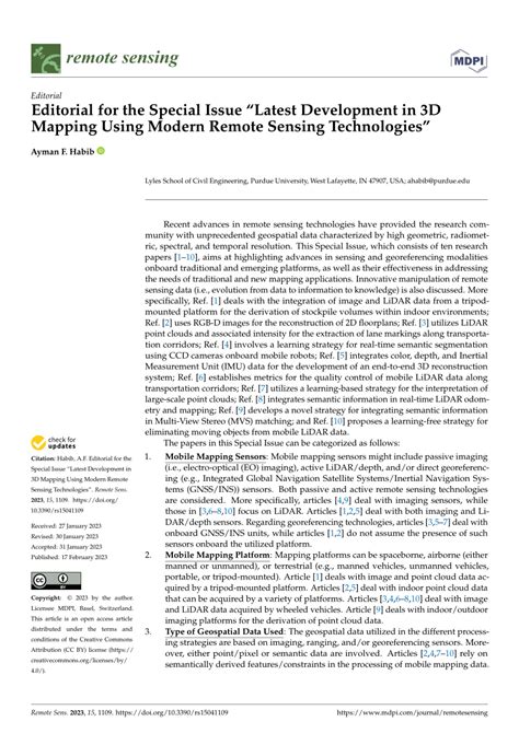 PDF Editorial For The Special Issue Latest Development In 3D Mapping