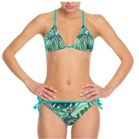 Tropical Leaves And Pink Flamingos Bikini Flamingo Bikini Bikinis Pink Flamingos