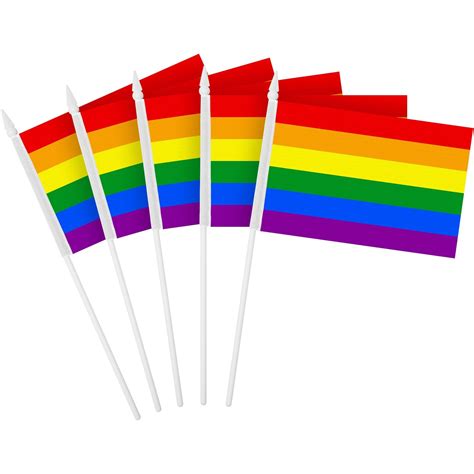 G128 24 Pack Handheld Lgbt Rainbow Pride Stick Flags 4x6 In Printed