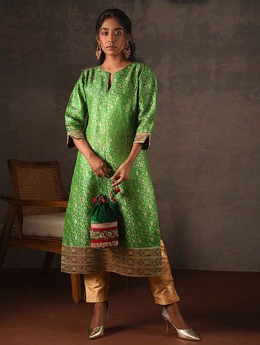 Buy Green Vintage Benarasi Silk Brocade Kurta Online At Jaypore