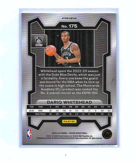 Panini Prizm Rookie Dariq Whitehead Rc Silver Cracked Ice