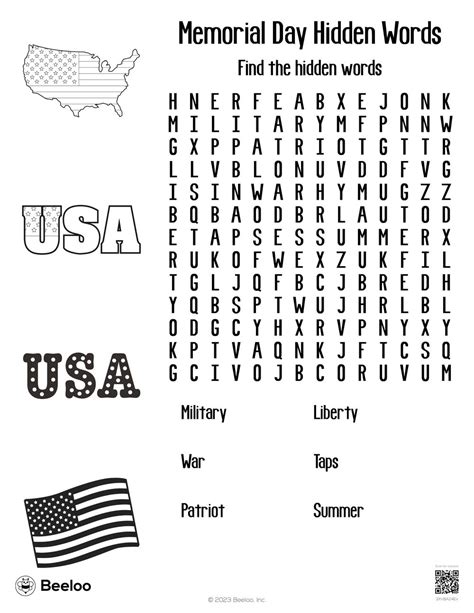 Memorial Day Themed Word Searches Beeloo Printable Crafts And