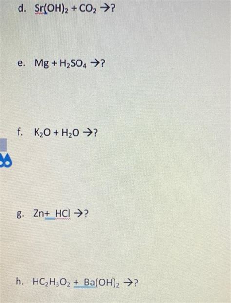 Solved D Sroh2 Co2 → E Mg H2so4 → F K2o H2o →