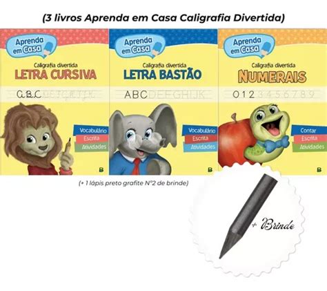 Kit 3 Livros Aprenda Em Casa Caligrafia Divertida Cursiva Bastão