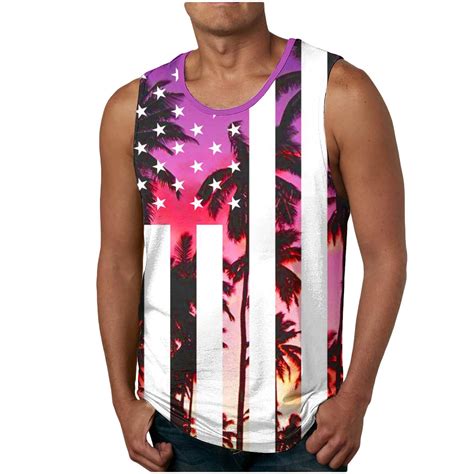 Wreesh Mens 4th Of July American Flag Tank Top Sleeveless Crewneck