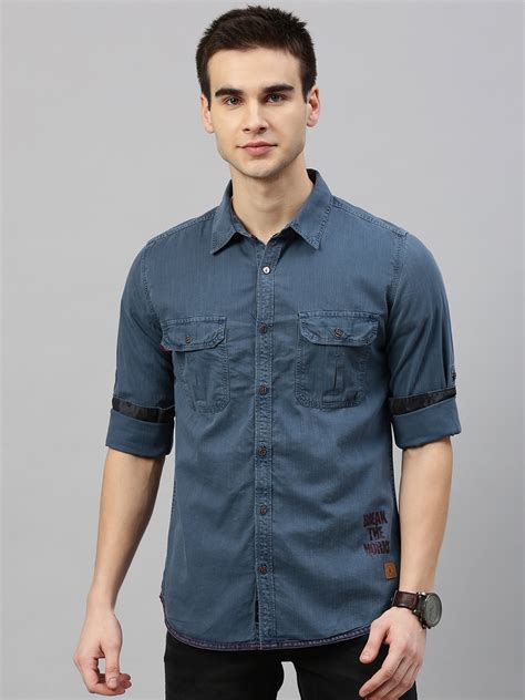 Buy The Roadster Lifestyle Co Men Teal Blue Regular Fit Solid Casual