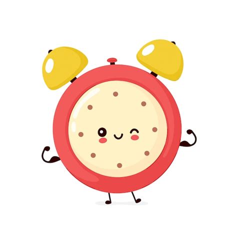 Premium Vector Cute Smiling Happy Strong Alarm Time Clock Show Muscle Flat Cartoon Character