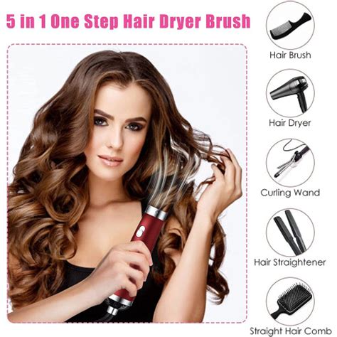 Red 3in1 One Step Hair Blow Dryer Volumizer Straightener Curler Comb Hot Air Brush On OnBuy