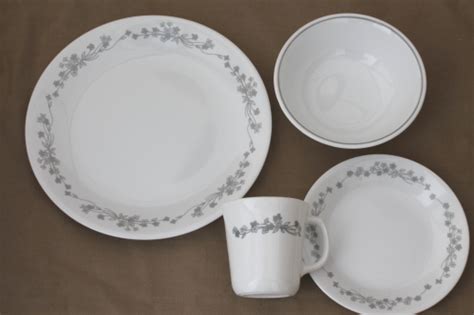 Corelle Ribbon Bouquet Grey And White Floral Pattern Dinnerware Dishes