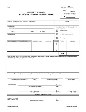 Fillable Online Fmo Hawaii FMIS 2 Authorization For Payment Form Pdf