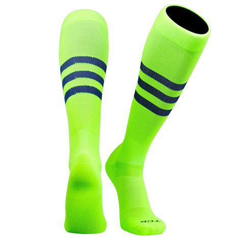 Tck Elite Baseball Football Knee High Striped Socks B Neon Green Navy