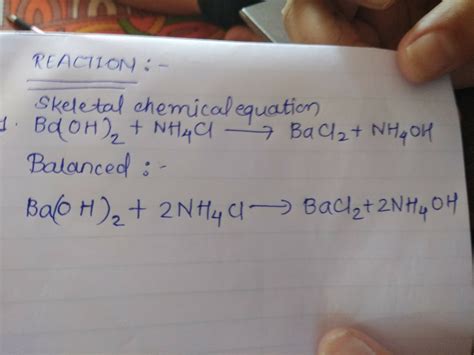 Chemical Reaction Between Barium Hydroxide And Ammonium Chloride Do Step By Step