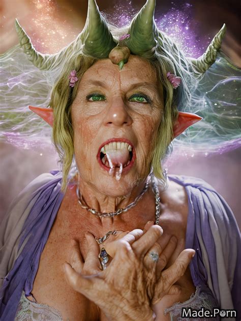 Porn Image Of Goblin Ahegao Woman Screaming Demon Horns Close Up Green Created By AI