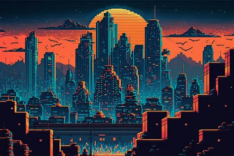 Digital Pixel City Illustration Instant Art Download Etsy