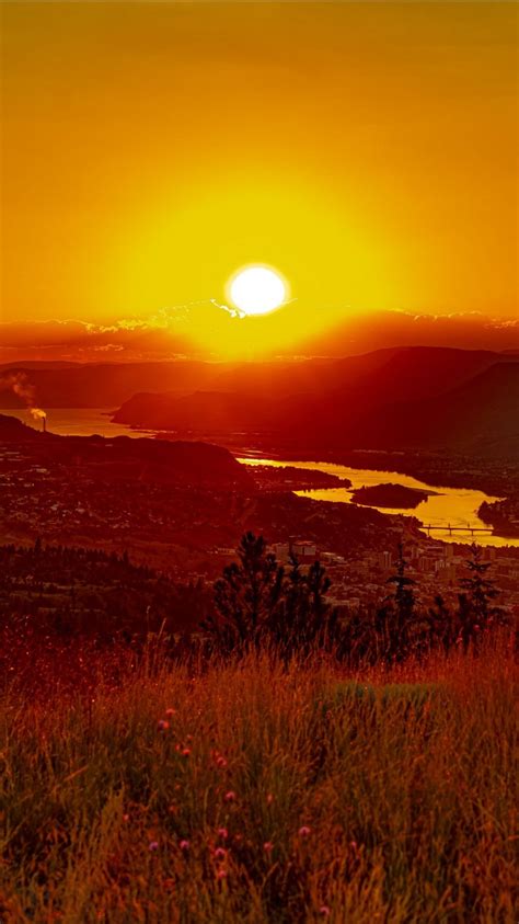 Landscape Sunset River Hills Trees Reflection Yellow Red Sky Dark Background 4k Hd Dark