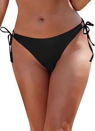 Amazon Shekini Women S Bikini Bottom Black Brazilian String Tie Side Swim Bottoms Low Waist