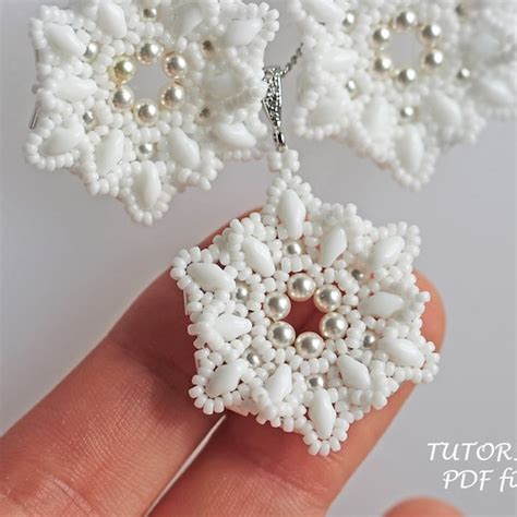 Snowflake Pendant Superduo Beading Pattern Beading Tutorial Etsy