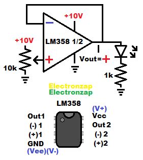 022 Op Voltage Follower LM358 Single Supply Electronzap