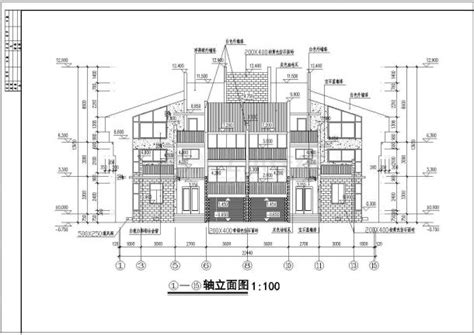 某多层框架结构联排别墅设计cad全套建施图纸（ 含设计说明）框架结构土木在线