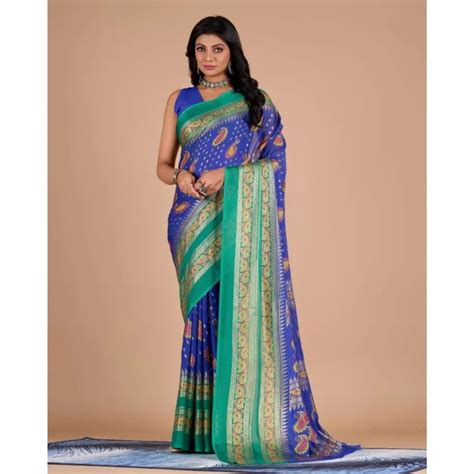 Blue Printed Silk Saree At Rs 370 प्रिंटेड सिल्क साड़ी In Surat Id