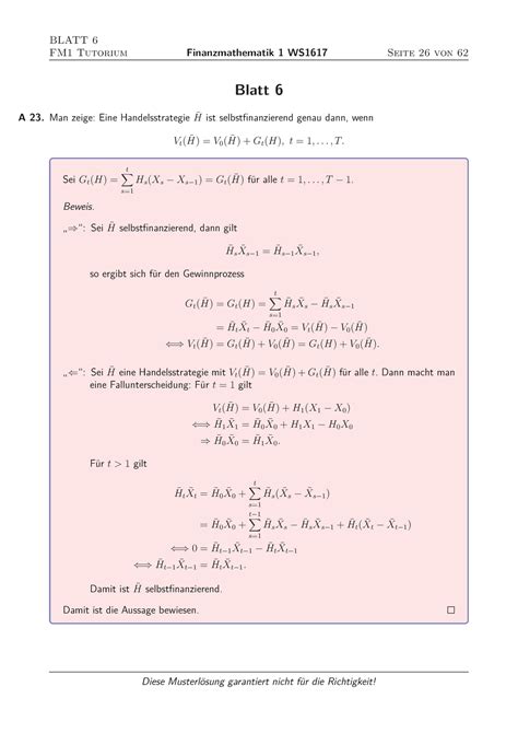 Fm Blatt L Sungen Blatt Fm Tutorium Finanzmathematik Ws