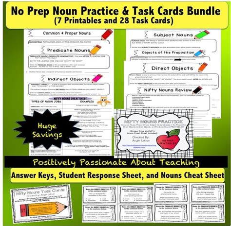 Noun Bundle Task Cards Printables And Noun Cheat Sheet Task Cards