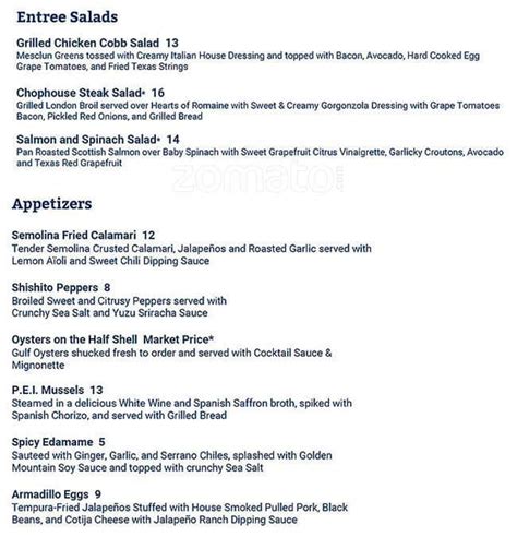 Menu at Canyon Grille restaurant, Lakeway