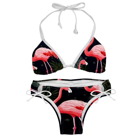 Flamingo Tropical Rainforest Detachable Sponge Adjustable Strap Bikini Set Two Pack For Various