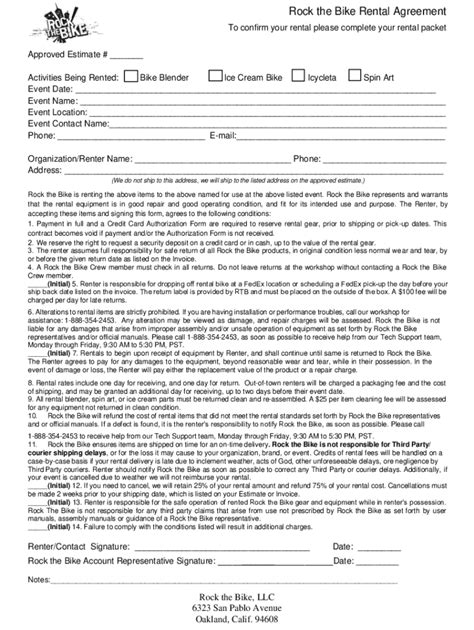 Fillable Online Rock The Bike Rental Agreement Fax Email Print Pdffiller