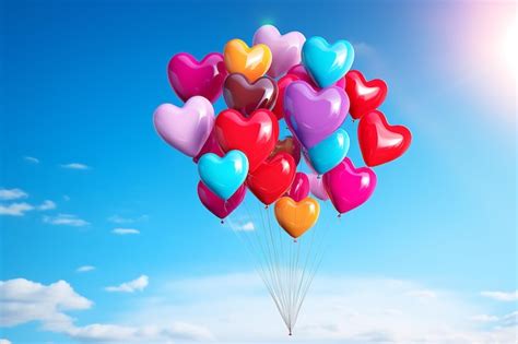 Premium Ai Image A Bunch Of Heart Shaped Balloons Floating In The Air