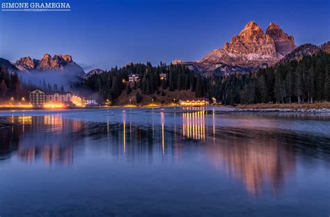 Lake Misurina sunrise Pano, Italy