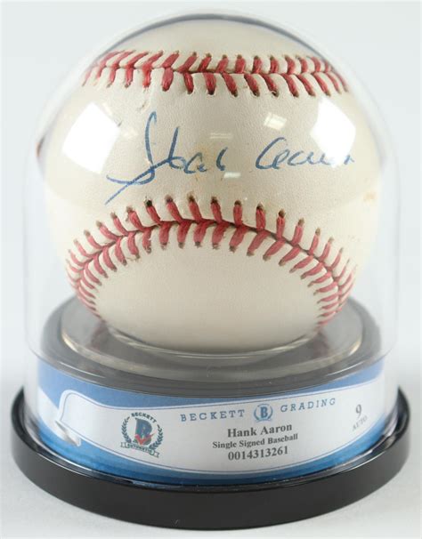 Hank Aaron Signed Ol Baseball With Beckett Display Case Bgs