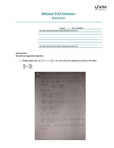 Ejercicios Ecuaciones Diferenciales UNIDAD 9 ACTIVIDAD EJERCICIO