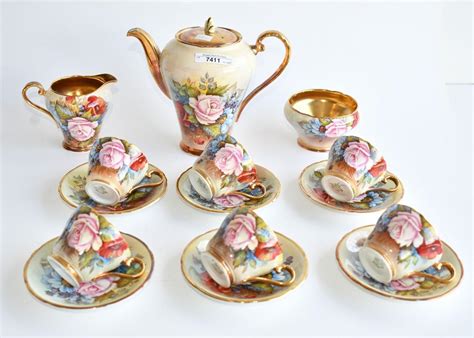 Sold Price Aynsley Cabbage Rose Rare Coffee Service For Floral