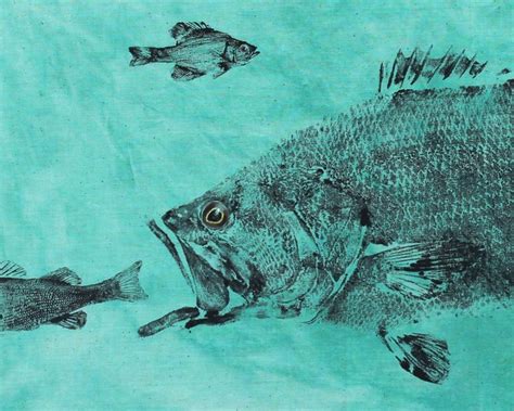 Gyotaku Fish Rubbing Largemouth Bass Chasing A Perch Two Sizes Etsy