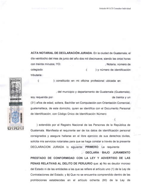 Acta Notarial De Declaraci N Jurada Derecho Notarial Studocu