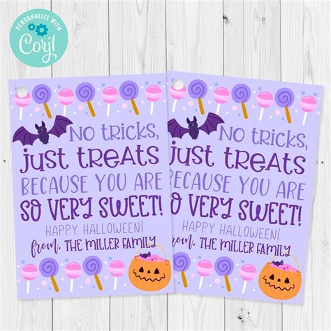 Halloween No Tricks Just Treats T Tag Template Pto Pta Etsy