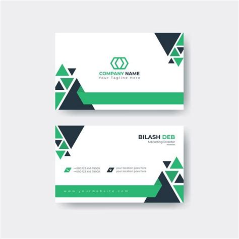 two business card templates with green and black triangles on the front ...