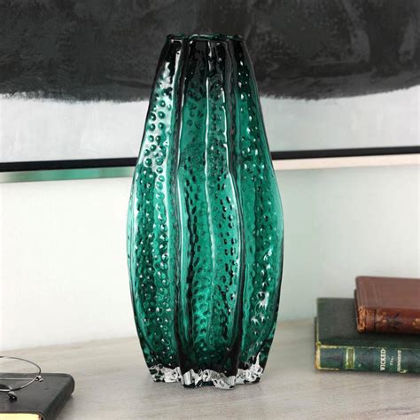 Litton Lane 14 In Green Handmade Bubble Textured Glass Decorative Vase