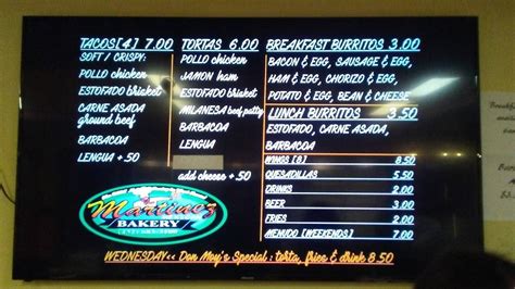 Menu at Martinez Bakery, Midland