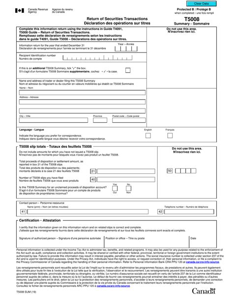 Form T5008sum Fill Out Sign Online And Download Fillable Pdf Canada