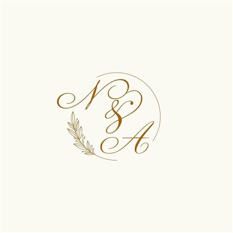 Initials NA Wedding Monogram Logo With Leaves And Elegant Circular