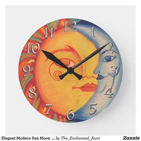 Elegant Modern Sun Moon Stone Yellow Blue Sky Round Clock