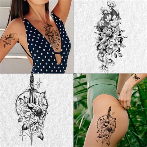 Cerlaza Hojas De Tatuajes De Flores Y Mariposas Temporales Para